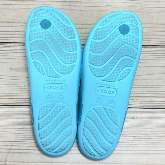 Crocs Sandals Womens 9 Blue Splash Glossy Flip Flop Neptune Thong Beach Pool EUC - Picture 6 of 14